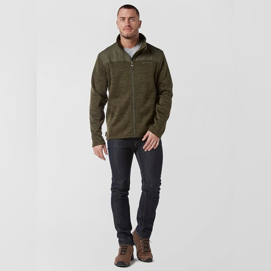 Brasher Quilted Adventurer Full Zip Fleece Jacket Mid Layer Mens Size Xl Green